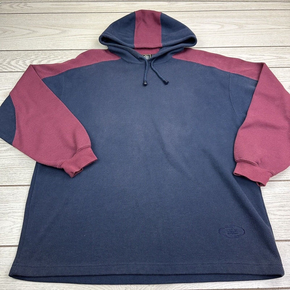 USA Olympic Knit Hoodie B1‎ Burgundy Red & Navy Blue Raglan Sleeves Mens Sz L